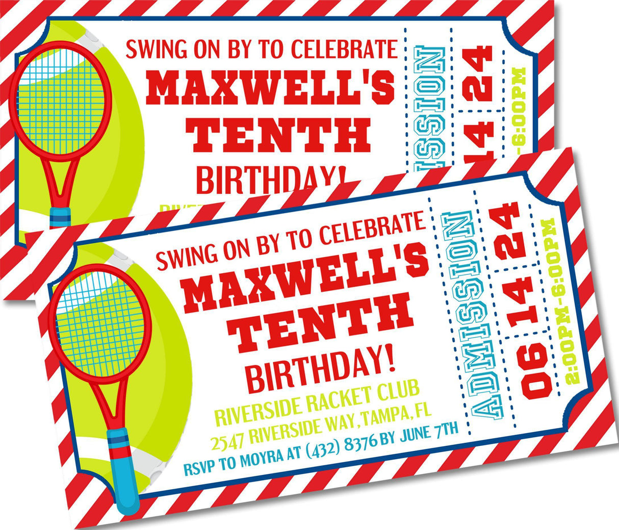 Tennis Birthday Party Ticket Invitations