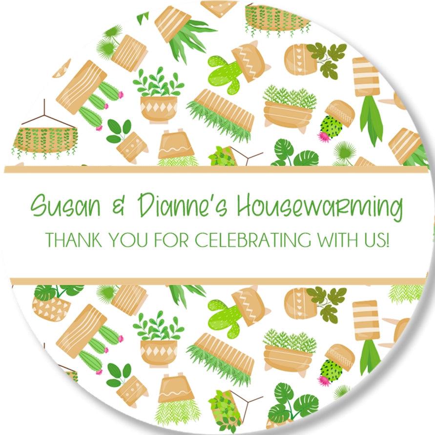 Personalized plant theme housewarming favor stickers – beige and green