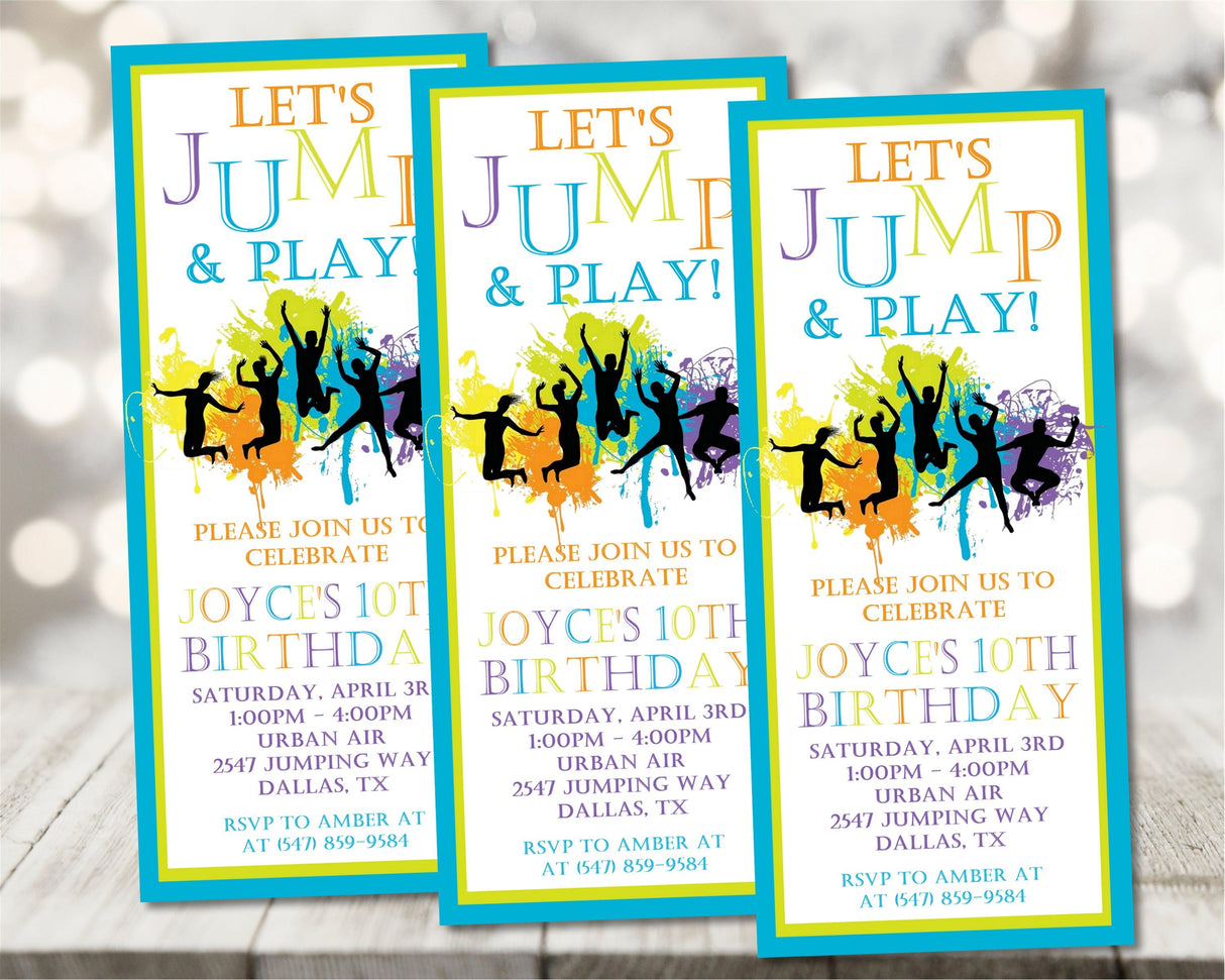 Trampoline Park Birthday Party Ticket Invitations