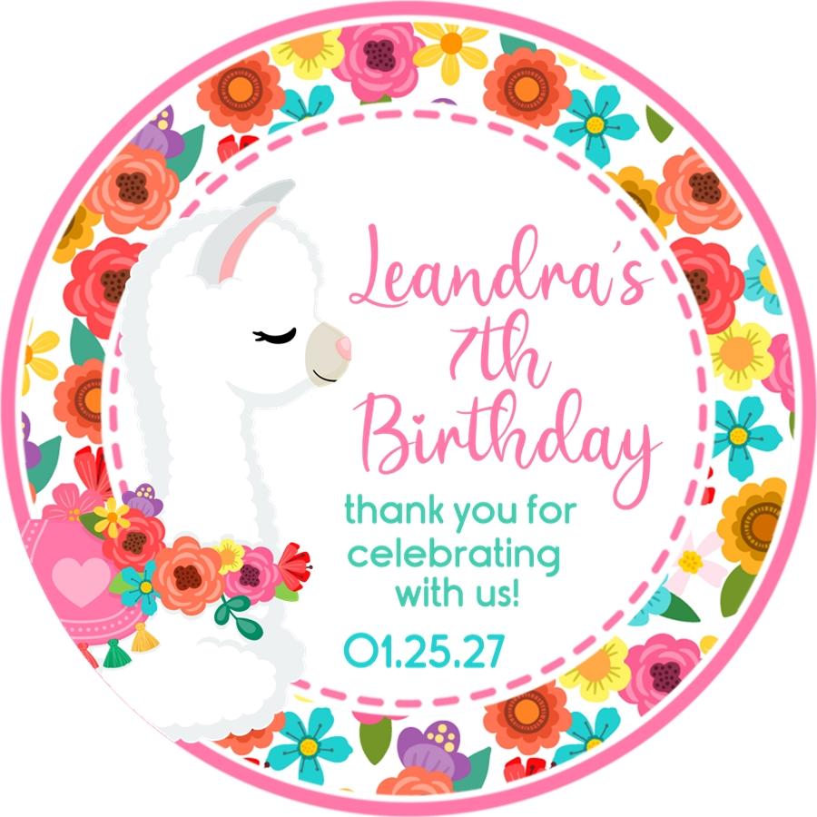 White llama floral birthday sticker