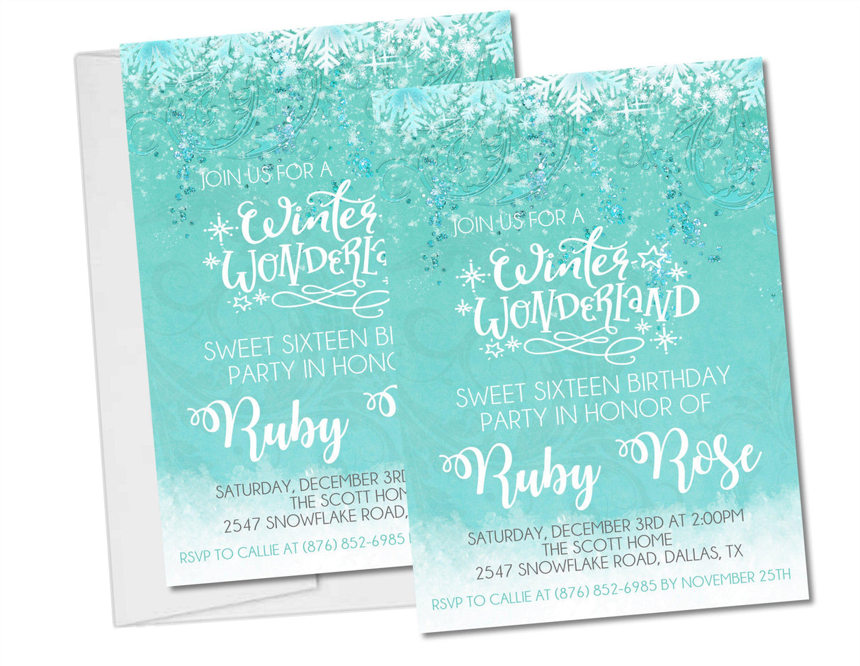 Winter Wonderland Sweet 16 Party Invitations
