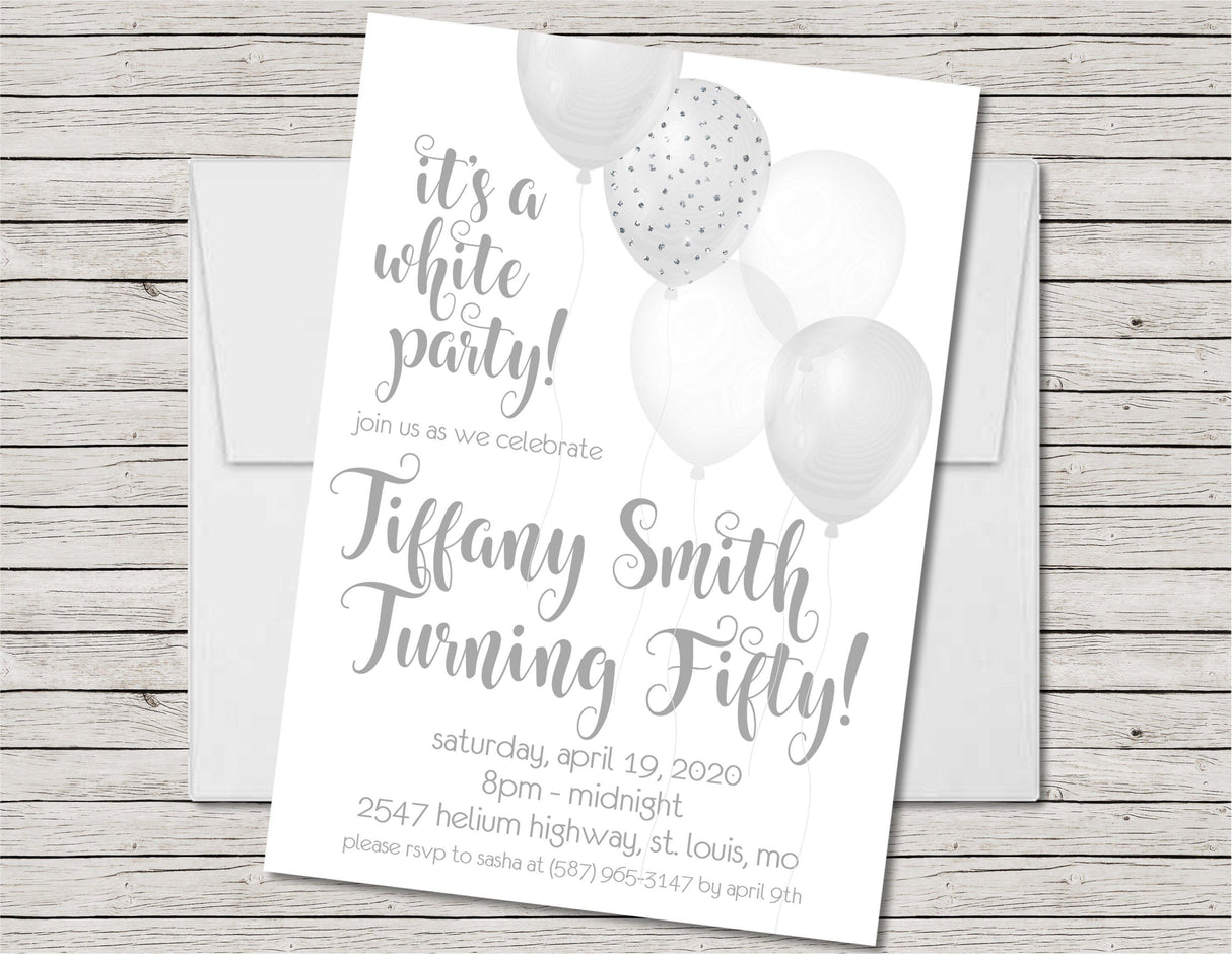 all white party invitations silver monochromatic theme