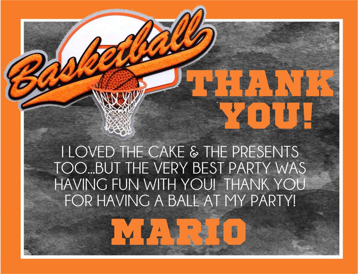 basketball birthday thank you cards sporty orange party design