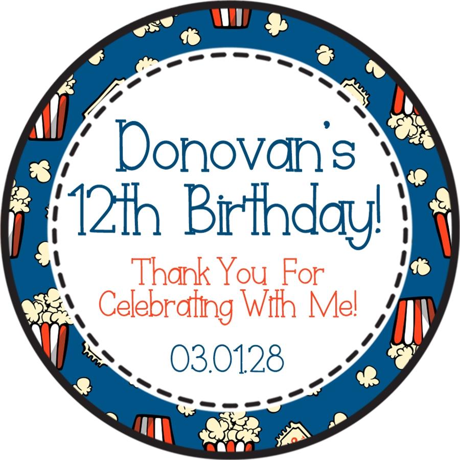 blue popcorn movie birthday sticker design