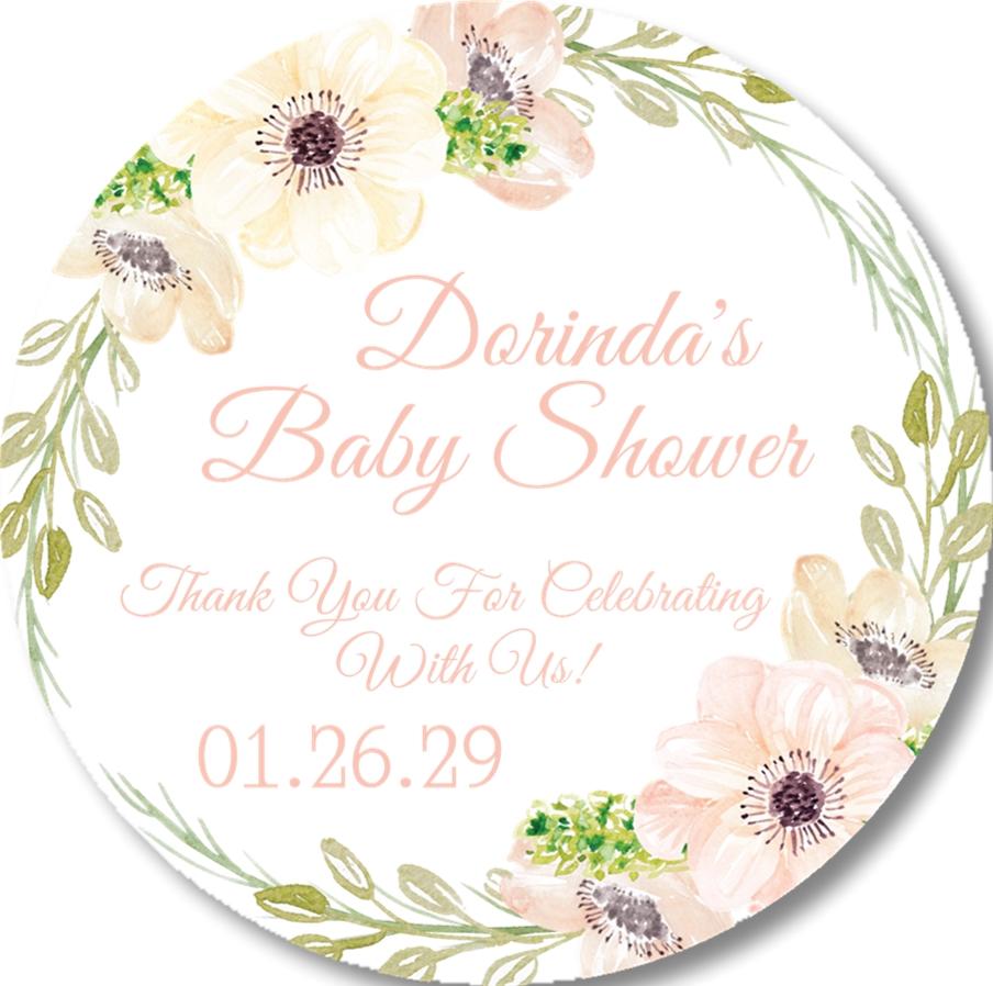 blush flower baby shower favor label