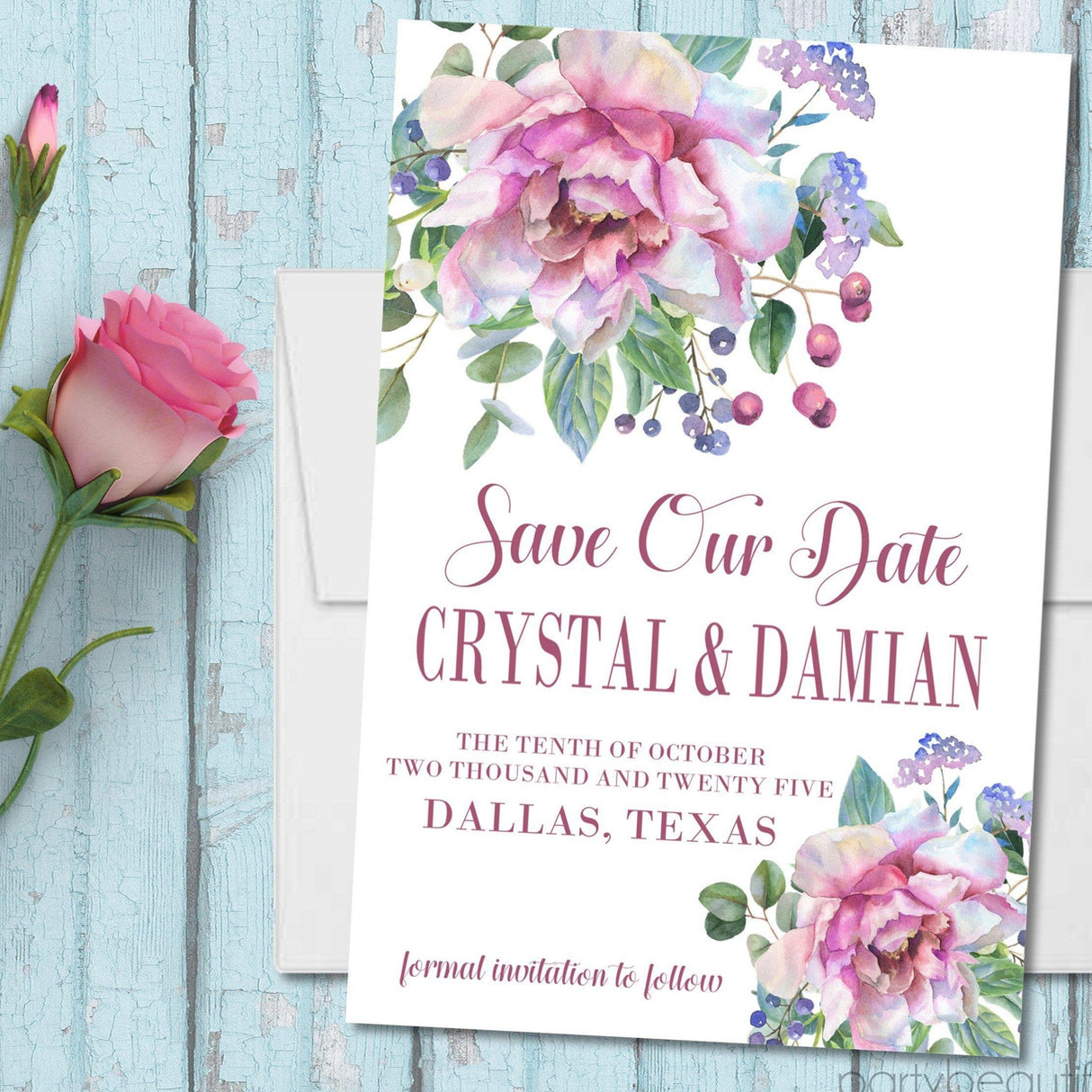 blush watercolor save the date cards romantic floral wedding design