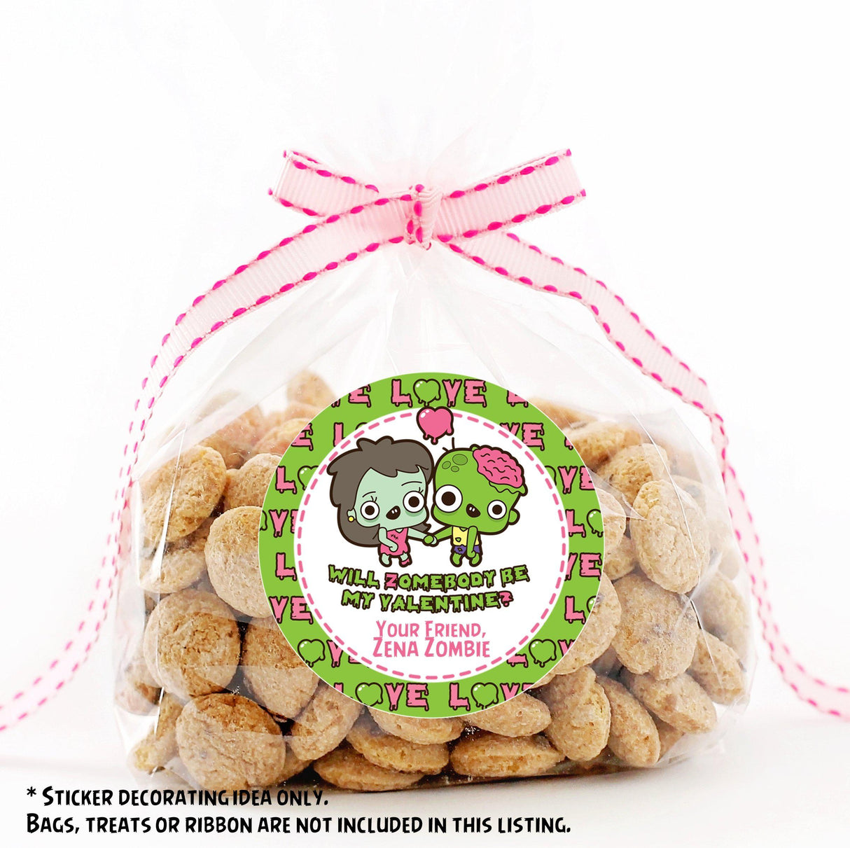 cartoon zombie valentine favor label for treat bags