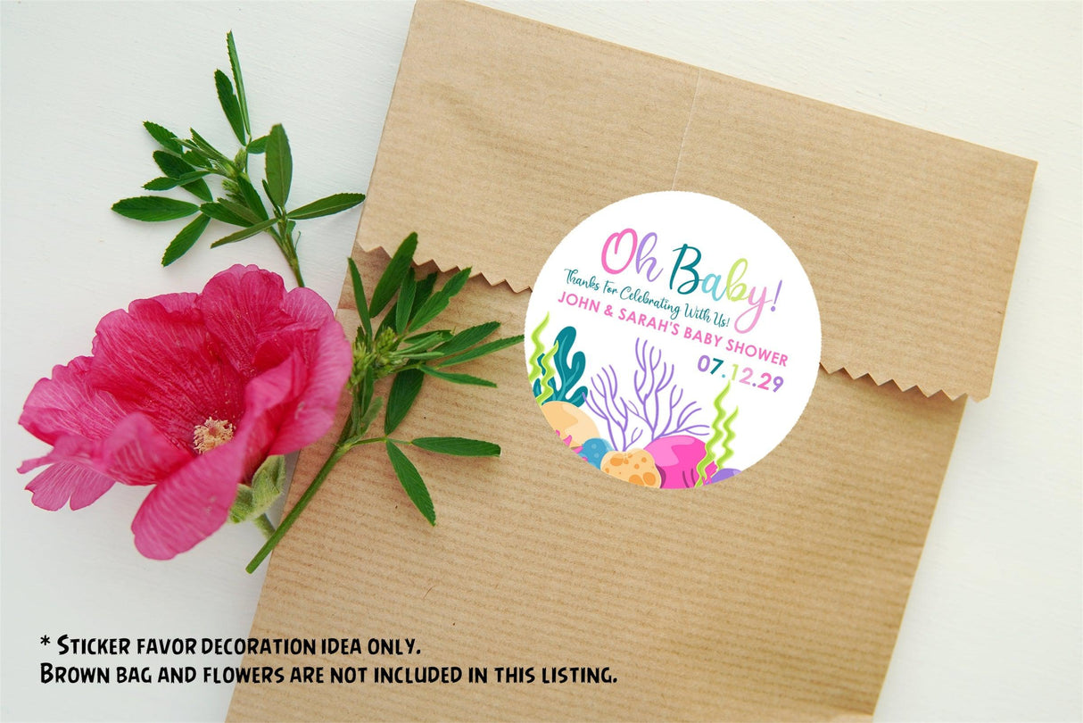 colorful tropical baby shower thank-you sticker