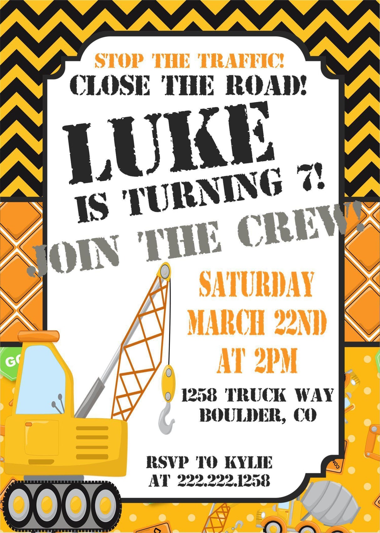 construction truck birthday invitations caution zone theme