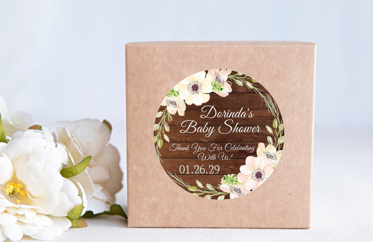 country blush floral baby shower label