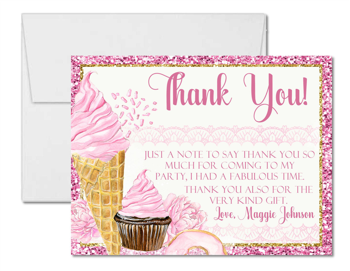 dessert birthday thank you cards girls sweets party style