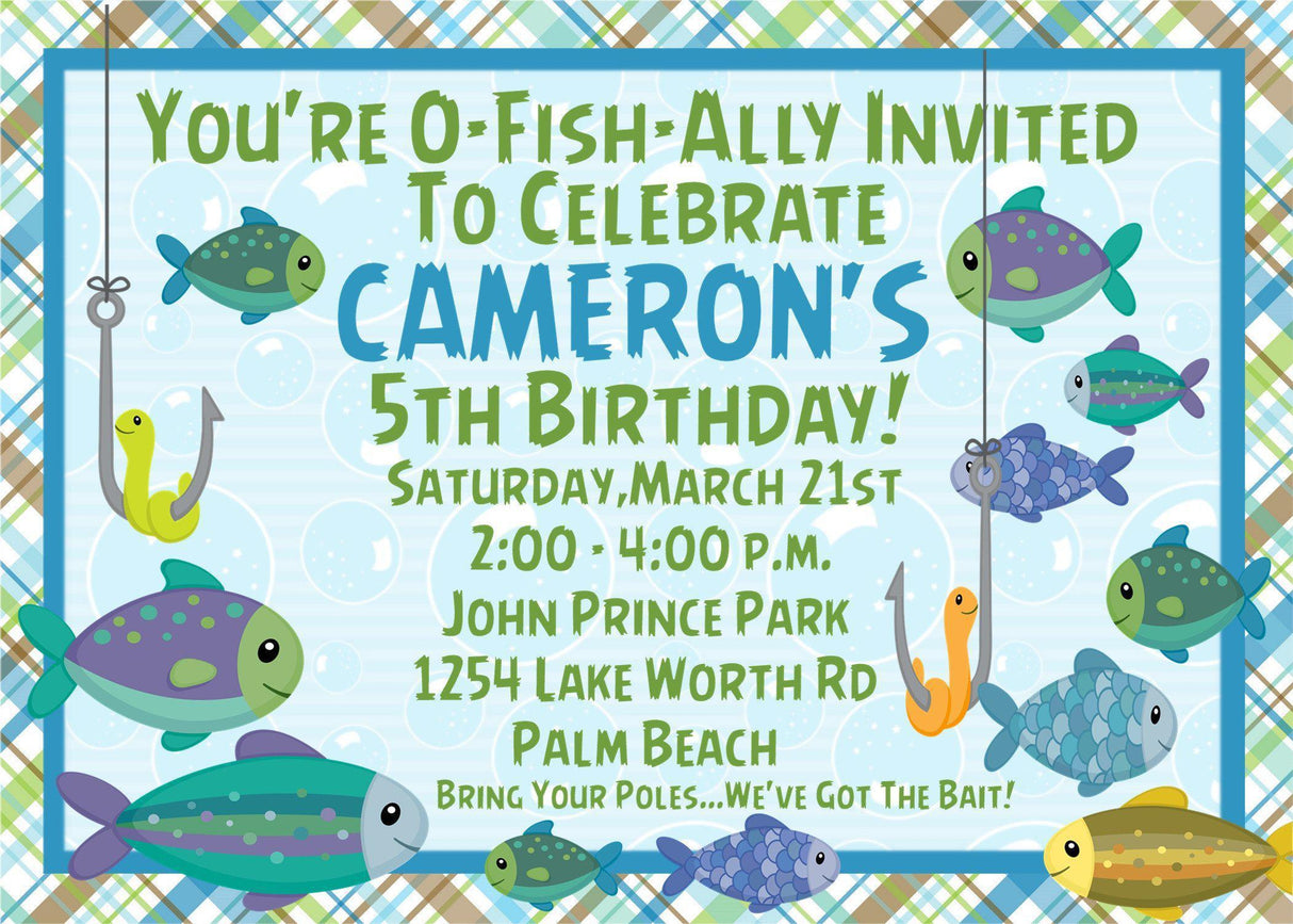 fishing birthday party invitations colorful underwater fish design