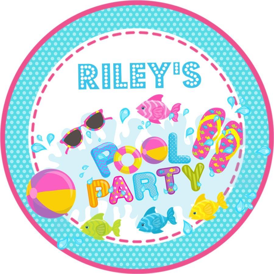 girls aqua pool party birthday sticker