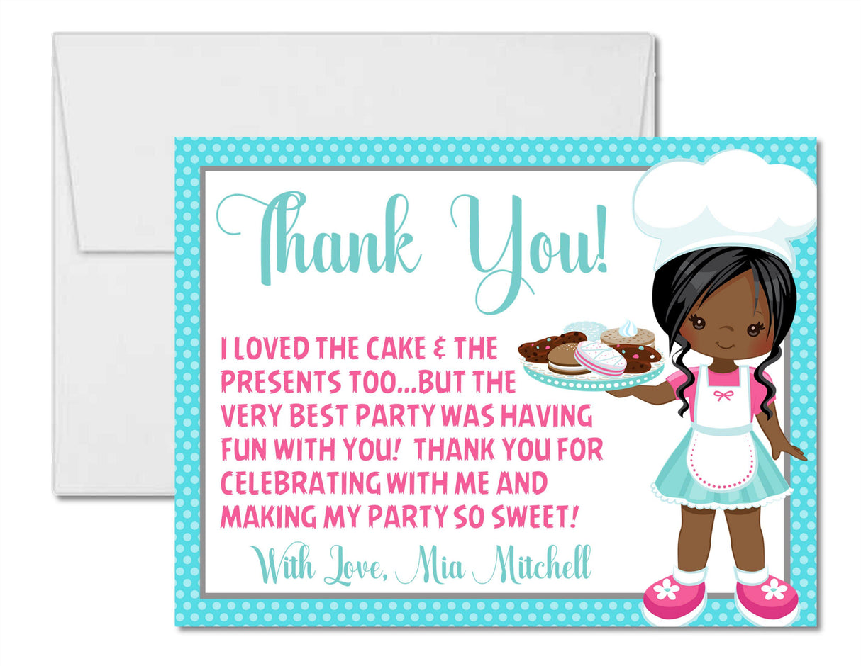 girls baking birthday thank you cards cooking party style