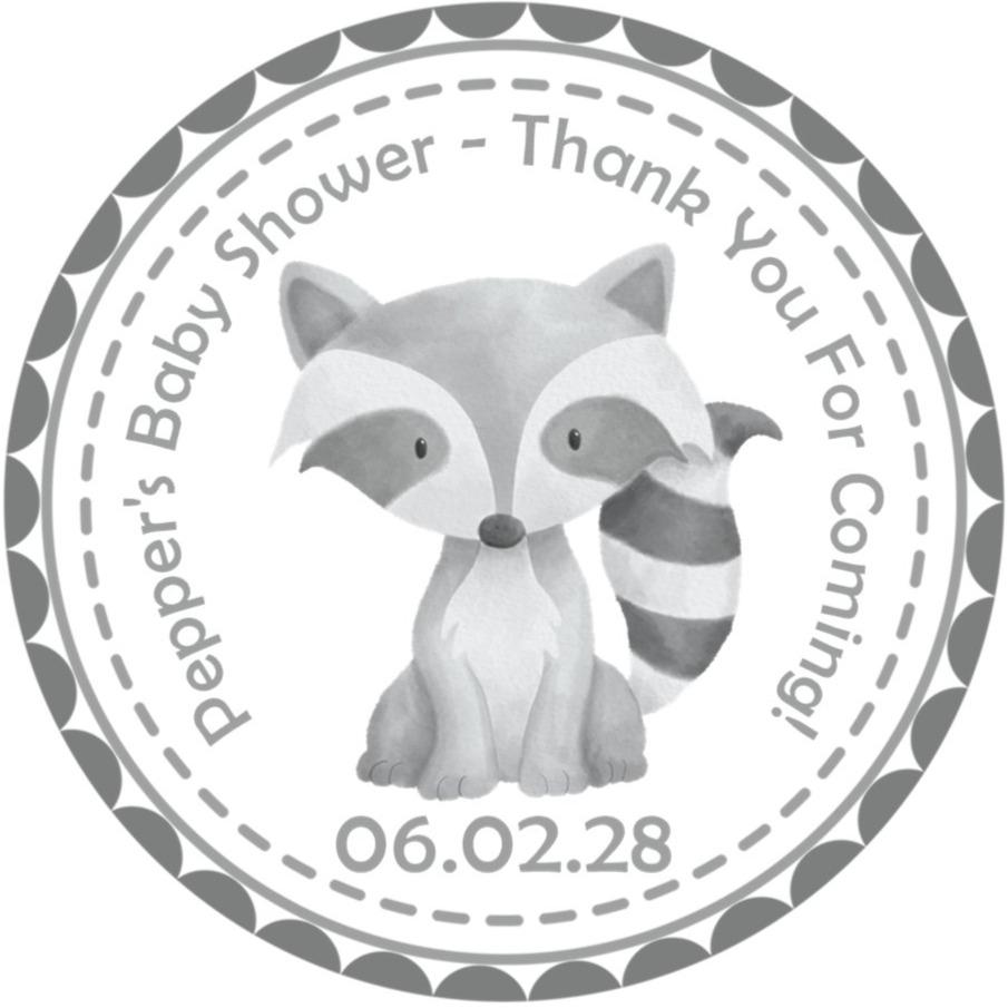 gray woodland raccoon baby shower stickers