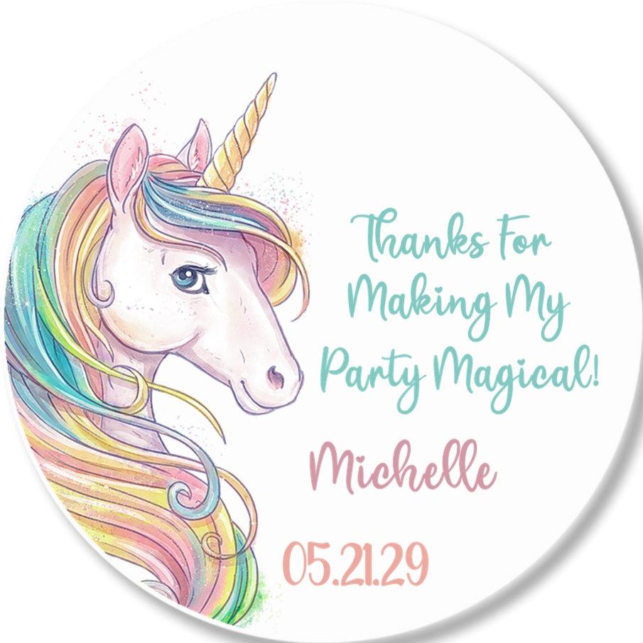 magical unicorn party favor label in soft pastel colors
