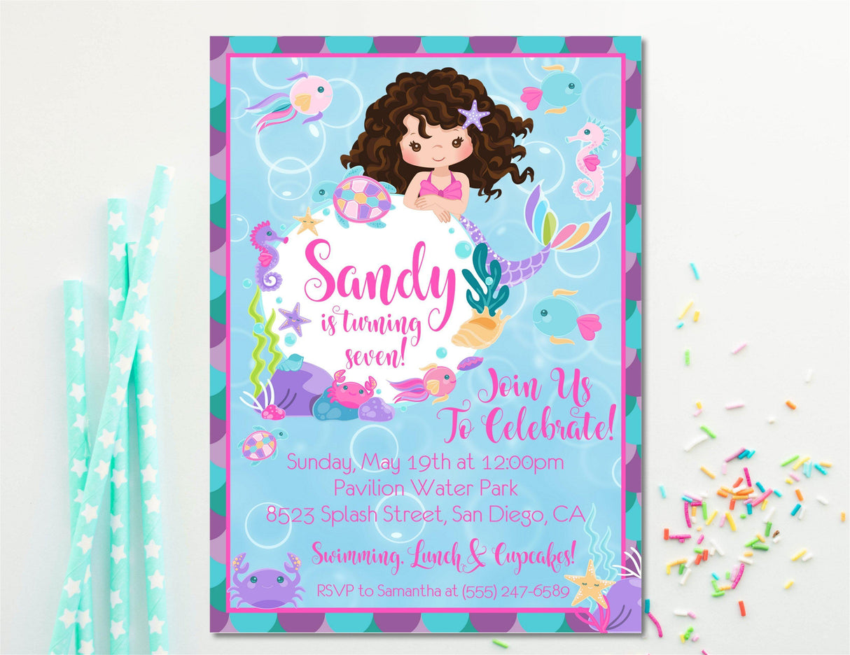 mermaid princess birthday invitations colorful sea theme