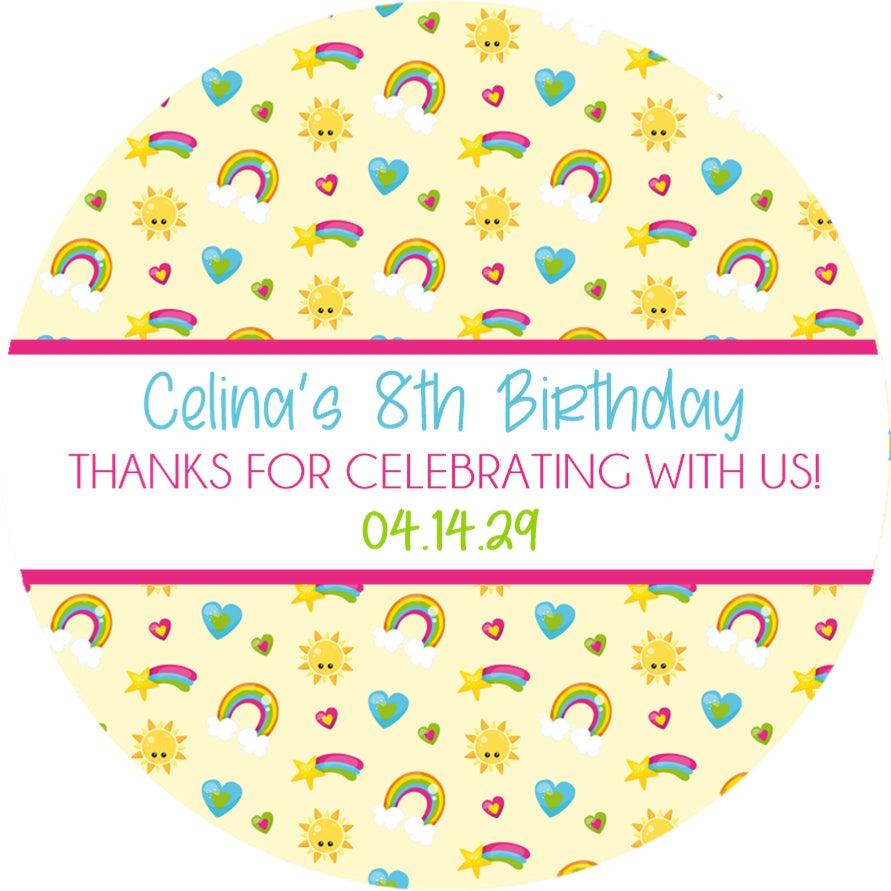 pastel rainbow and sun favor label
