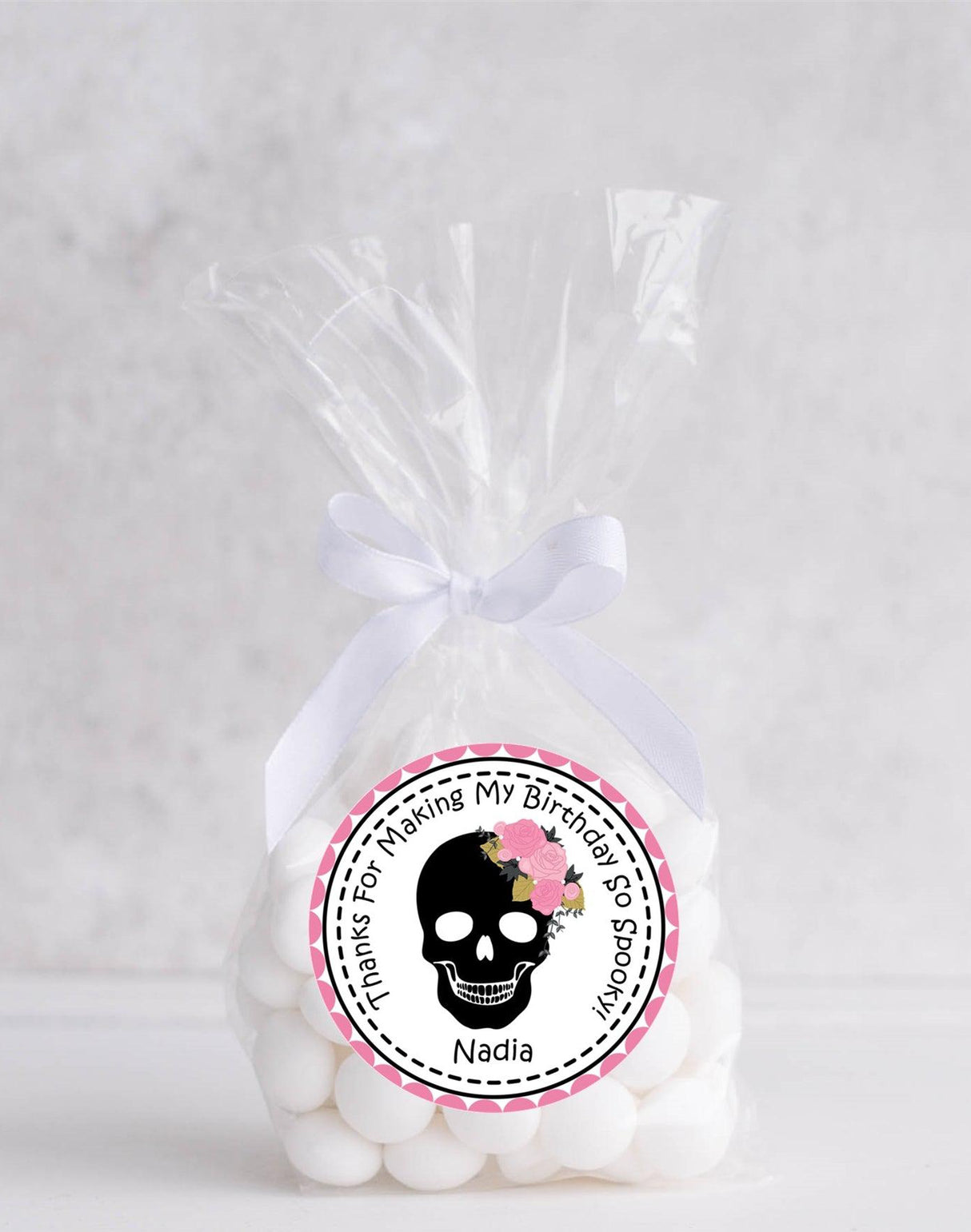 personalized pink skull birthday sticker