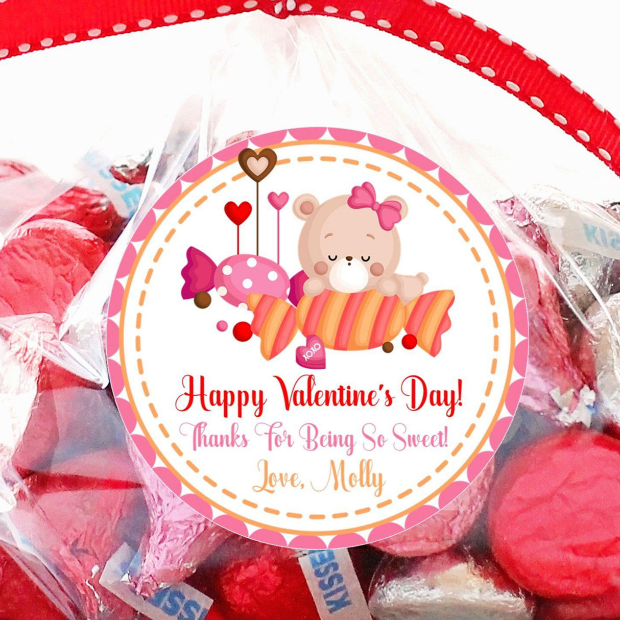 personalized teddy Valentine label for school treat bags