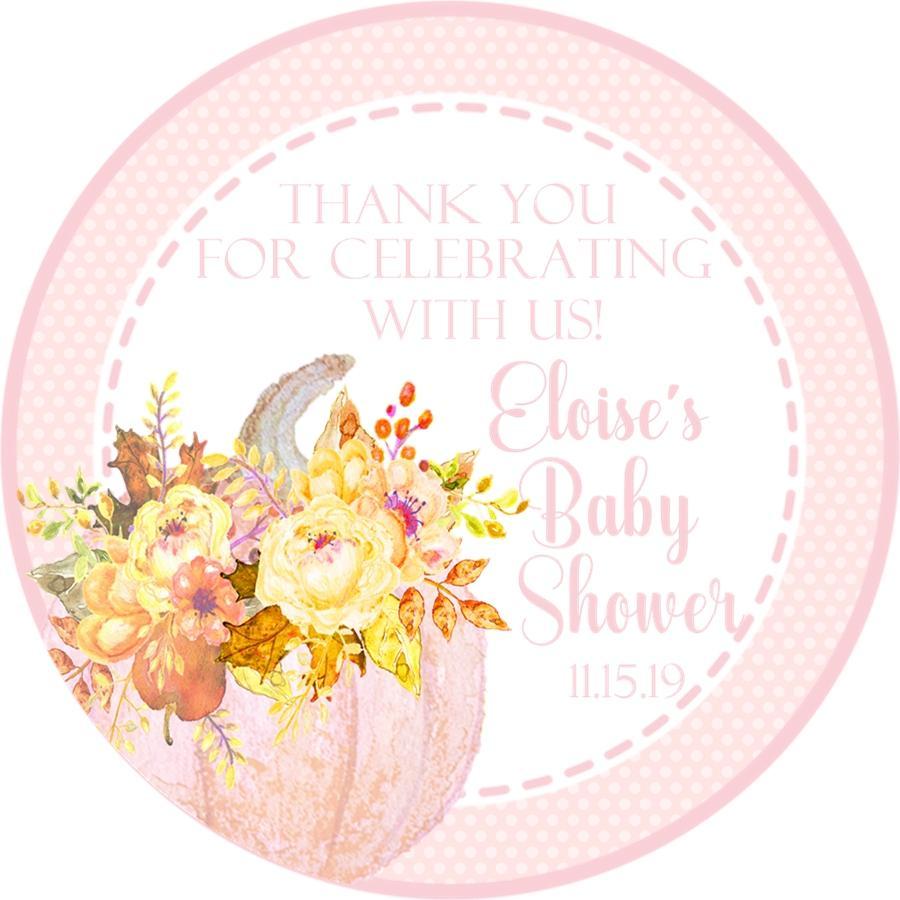pink and yellow floral pumpkin baby shower sticker