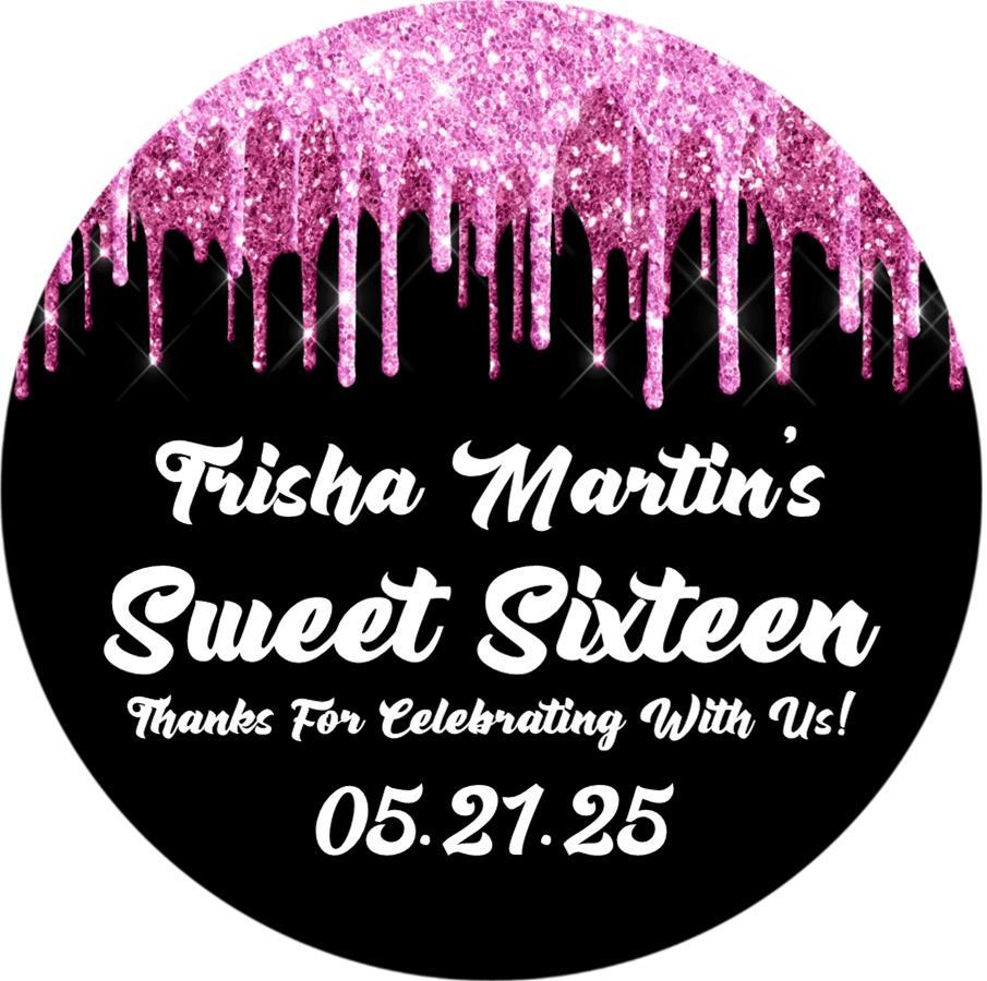 pink drip Sweet Sixteen birthday sticker design