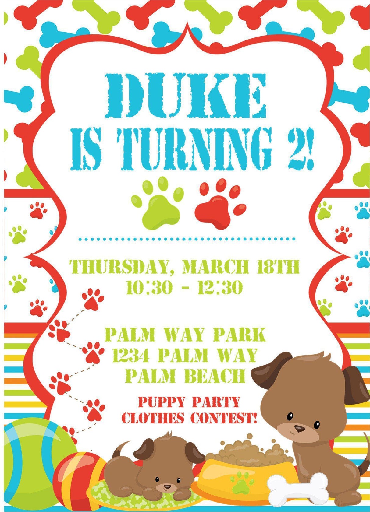 puppy birthday party invitations colorful dog bone design