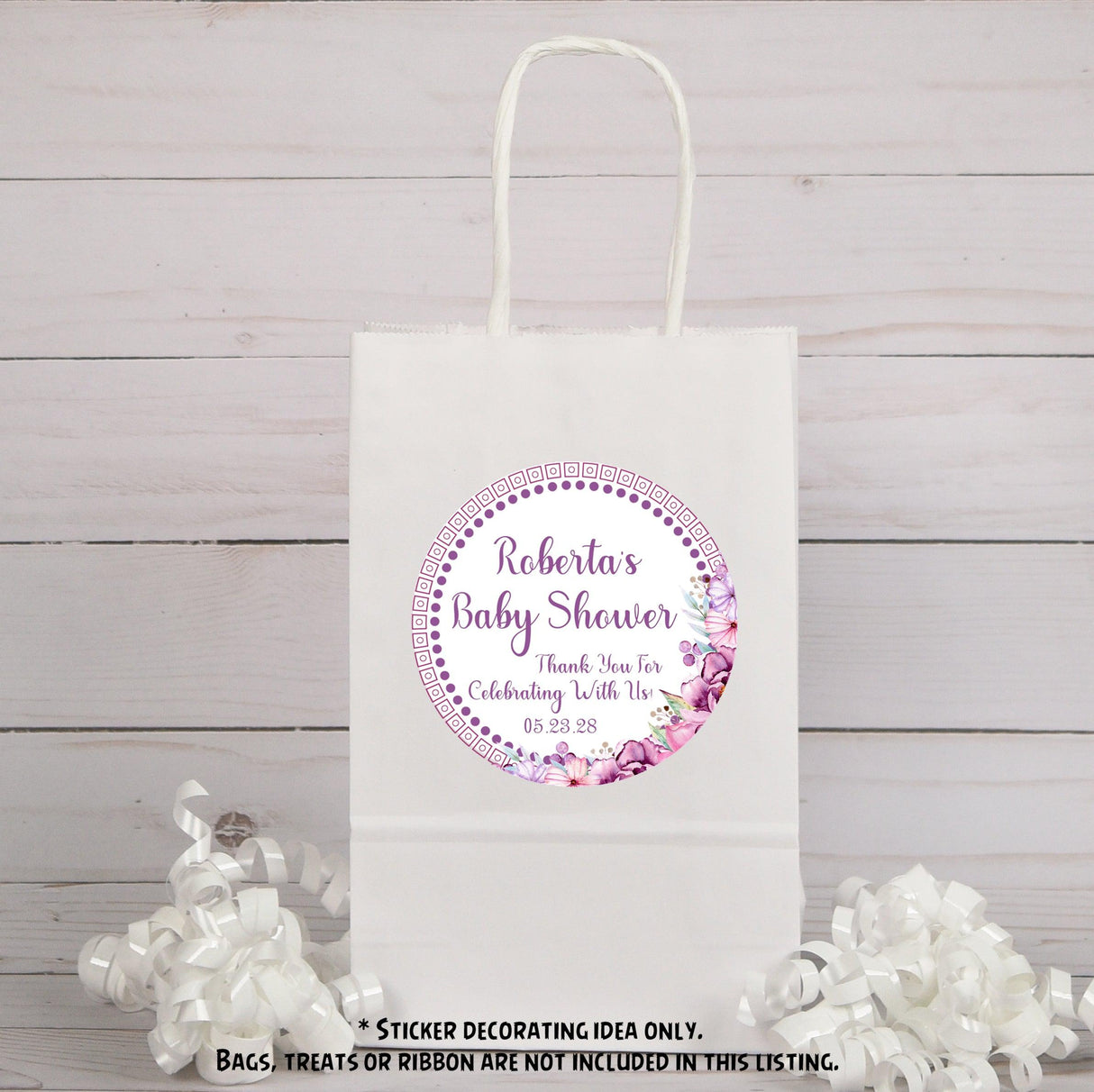 purple dotted border baby shower sticker