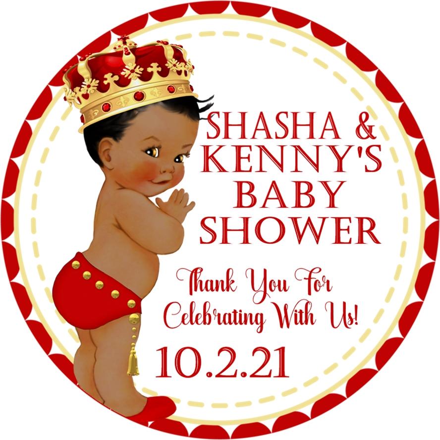 red and gold little prince baby shower sticker