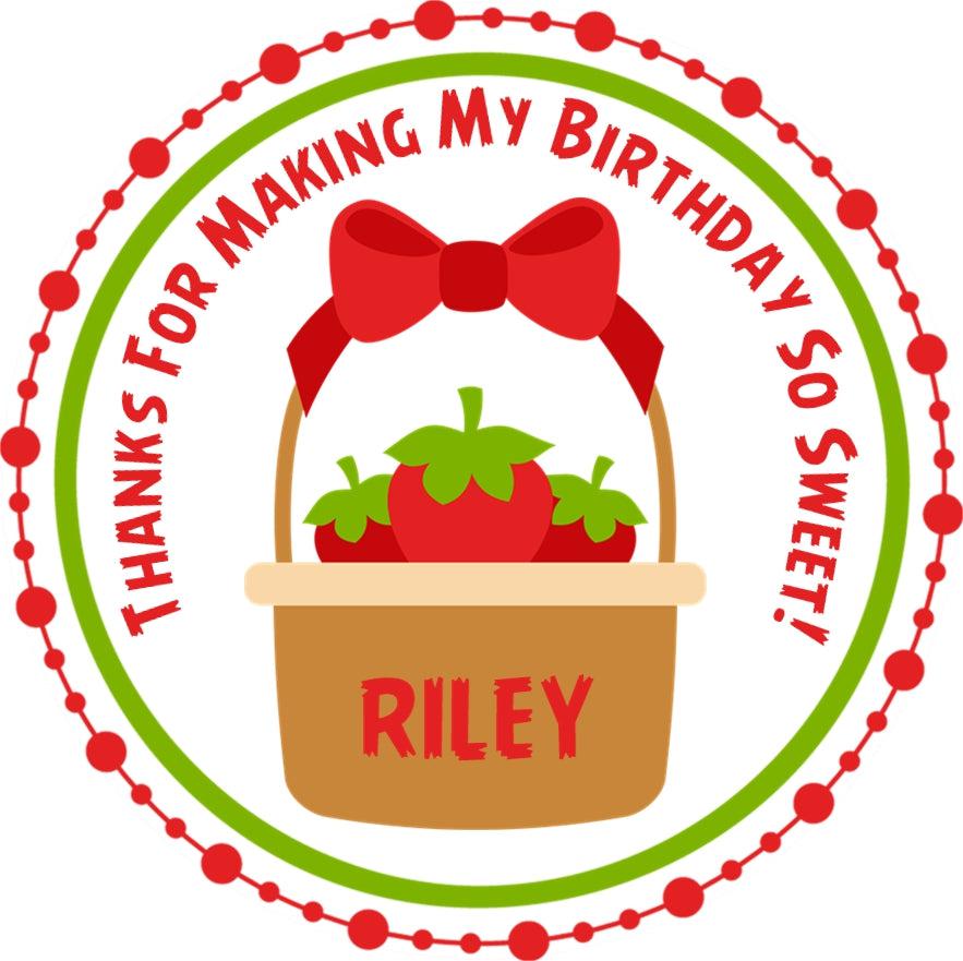 red bow strawberry party favor label