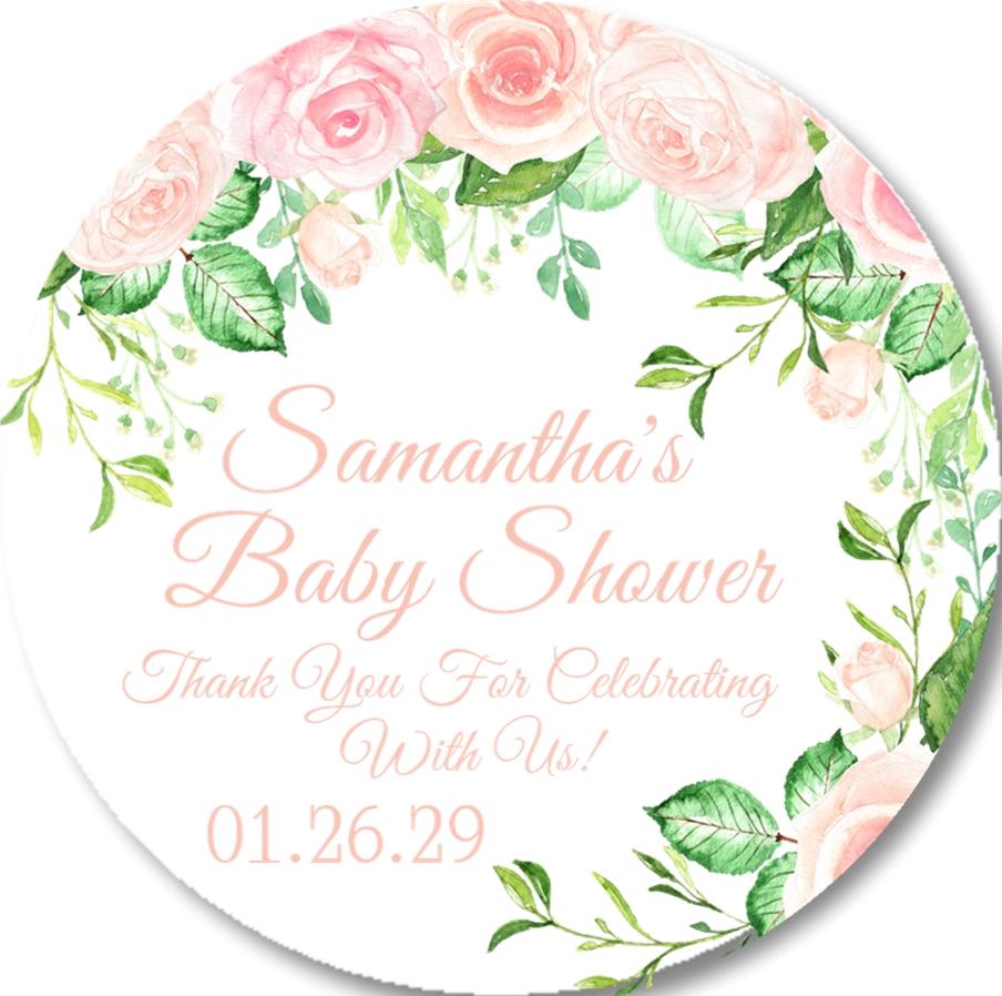 rose and greenery baby shower label