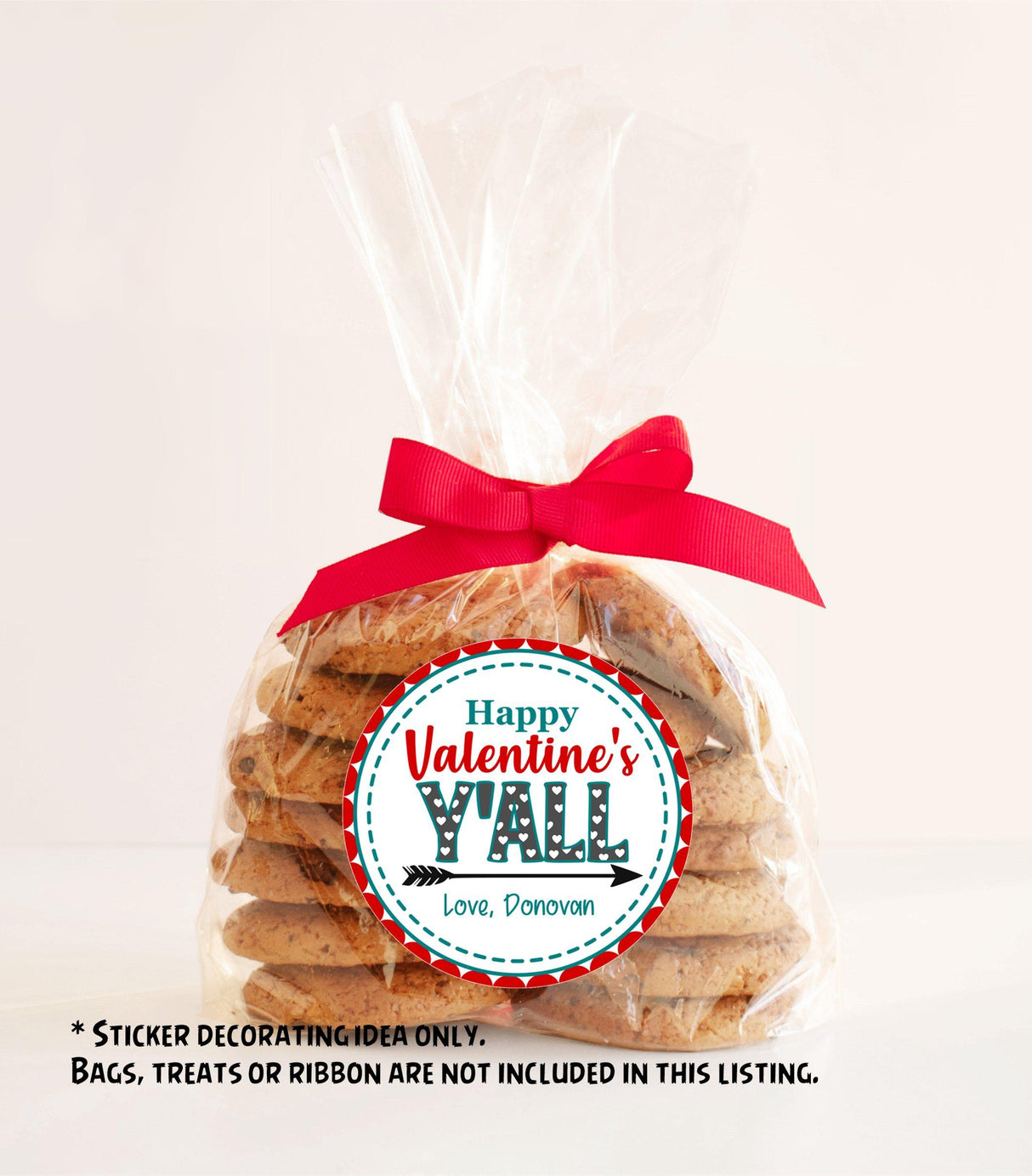 round kids valentine sticker for school treats
