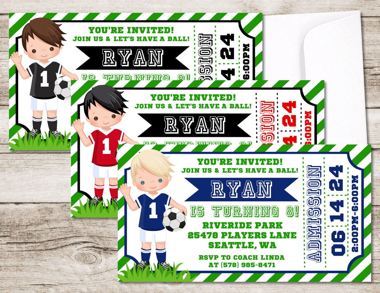 soccer ticket birthday invitations sports game theme