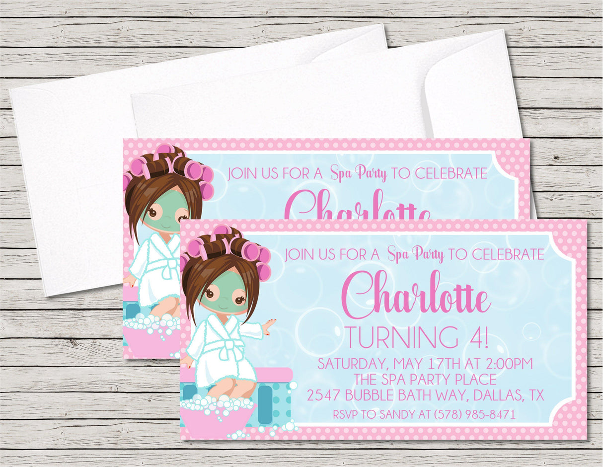 spa birthday party invitations pink pamper design
