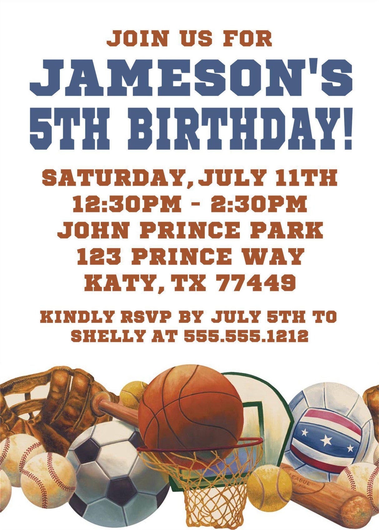 sports birthday party invitations athletic ball design
