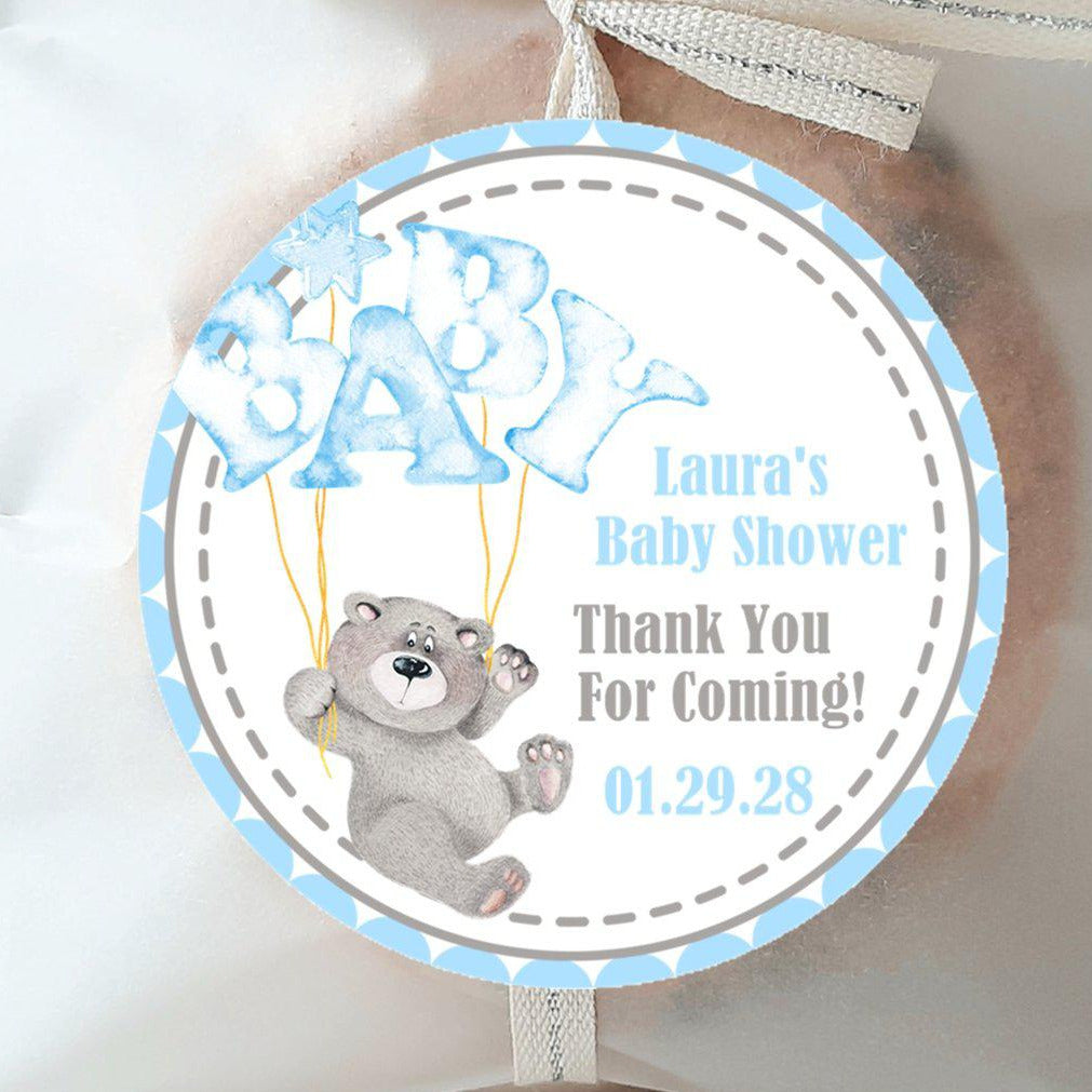 stitched border teddy bear baby shower sticker