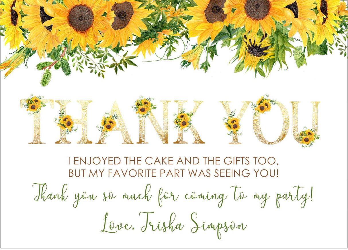 sunflower birthday thank you cards rustic floral party design