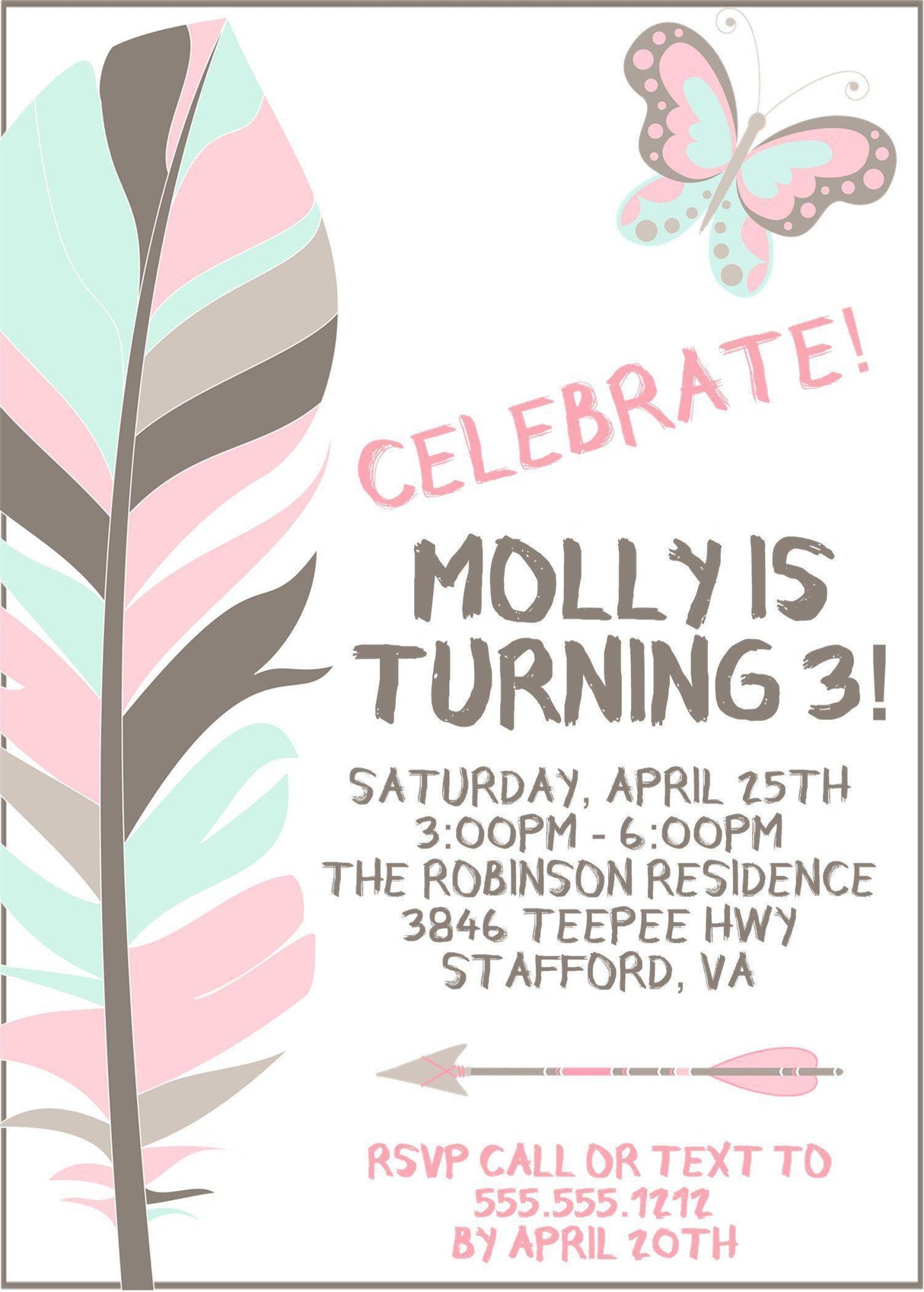 tribal feather birthday invitations soft boho theme