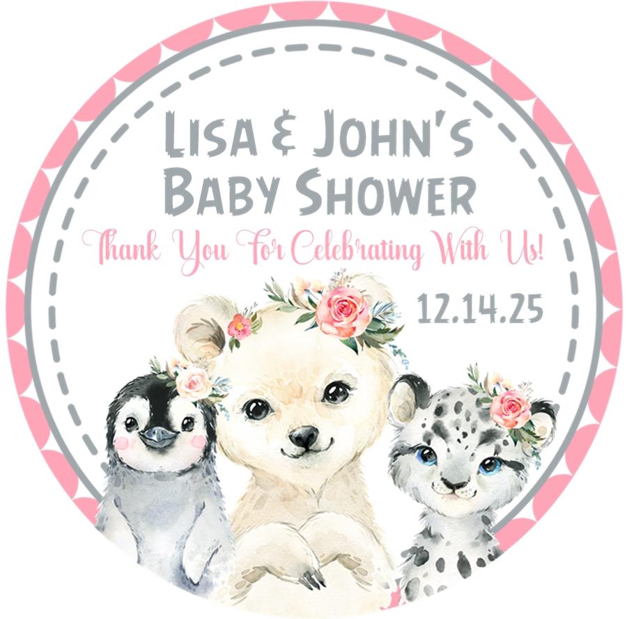 watercolor baby owl reindeer and seal sticker for girl baby shower