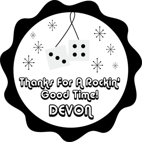 black white retro dice birthday sticker with hanging dice