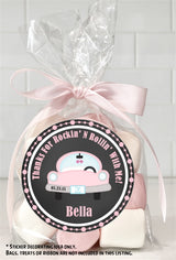 1950s party favor label with classic car