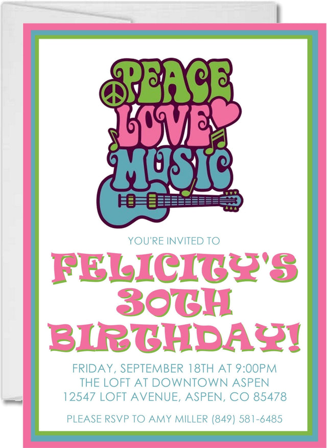 1970's Hippie Birthday Party Invitations