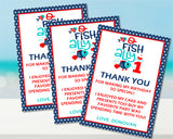 1st birthday fishing party thank you notes red and blue theme