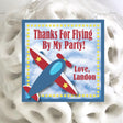 Airplane birthday sticker with cloud sky background