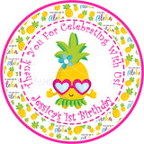 Aloha party favor sticker with pineapple and colorful accents