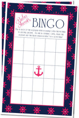 Anchor themed navy hot pink baby shower bingo PDF