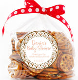 Antlers baby shower sticker with flowers in peach and brown