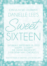 Aqua Sweet 16 Party Invitations