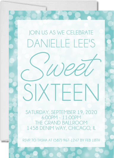 Aqua Sweet 16 Party Invitations