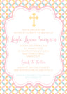 Aqua orange pink yellow cross baptism and first communion invitation